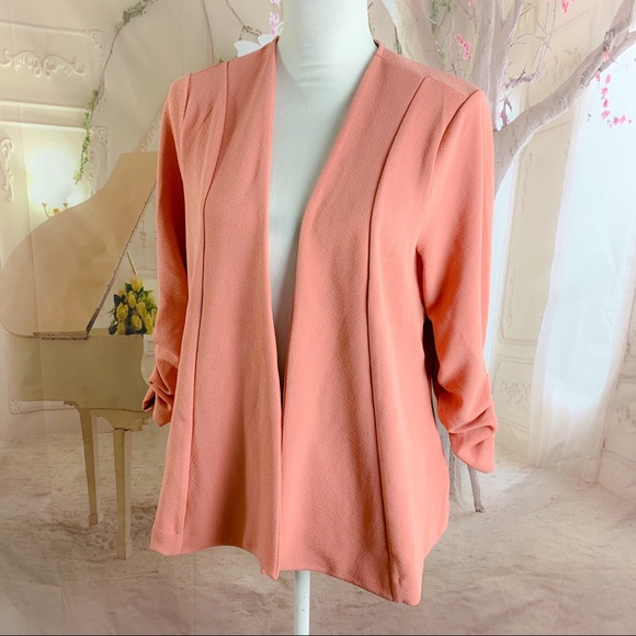 NEW TORRID DUSTY CORAL CREPE DRAPE FRONT BLAZER - Picture 2 of 14